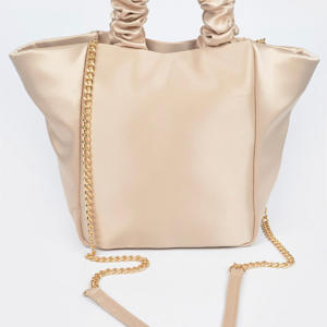 Tan Satin Tote Crossbody Handbag for Women